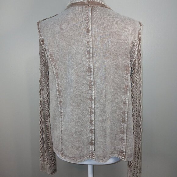 DISTRESSED DRAPE STYLE JACKET, MUSHROOM COLOR, SWEATER SLEEVES, SIZE LARGE - Picture 5 of 6